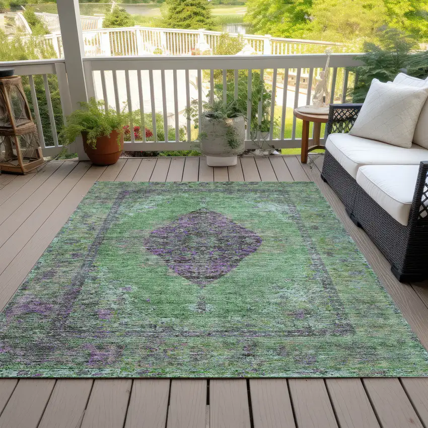 Lime Green And Purple Medallion Washable Indoor Outdoor Area Rug Photo 8