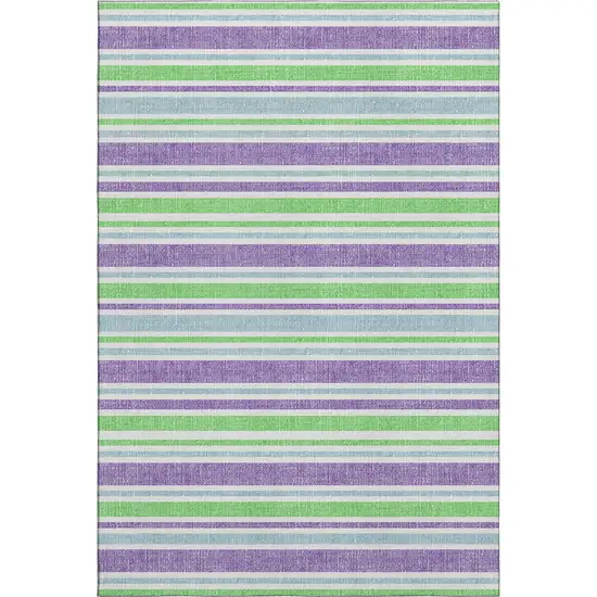 Lime Green And Purple Striped Washable Area Rug With UV Protection Photo 1