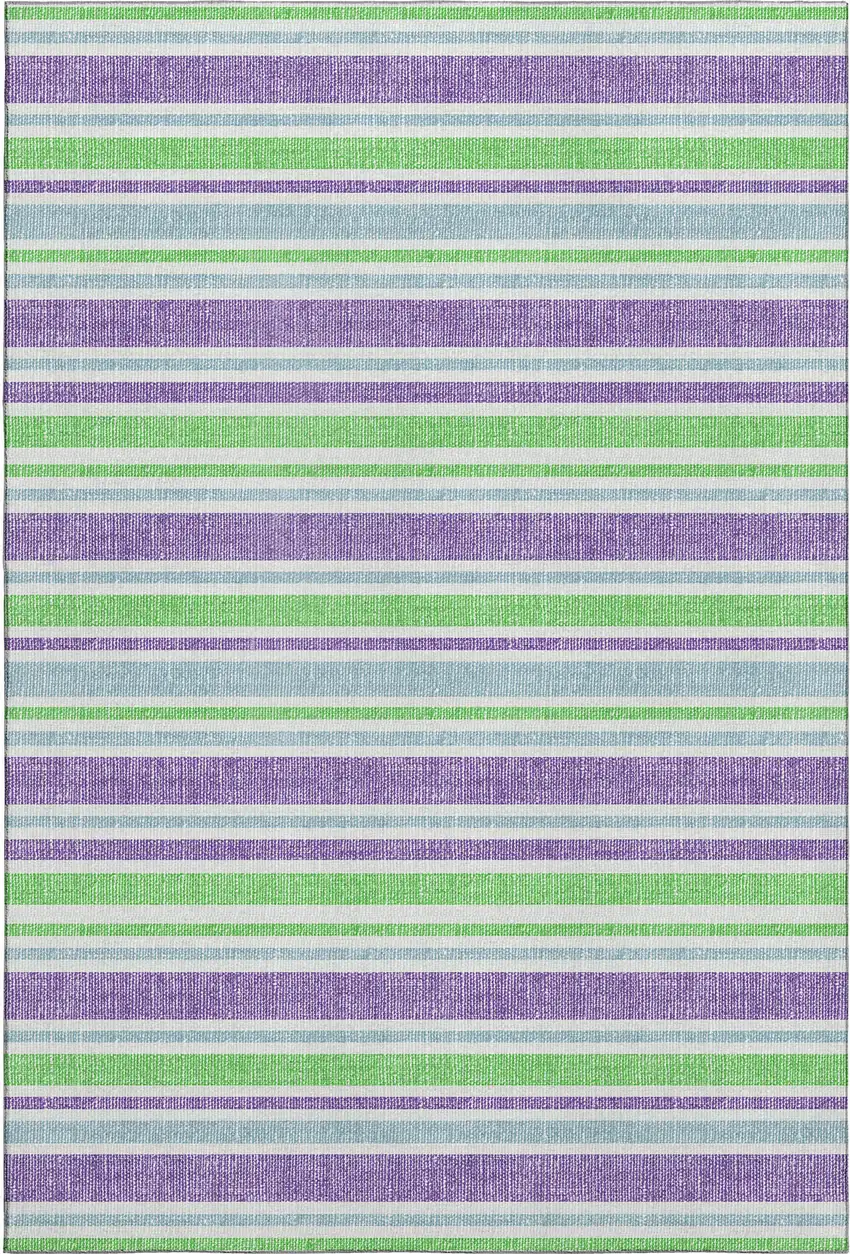 Lime Green And Purple Striped Washable Area Rug With UV Protection Photo 1