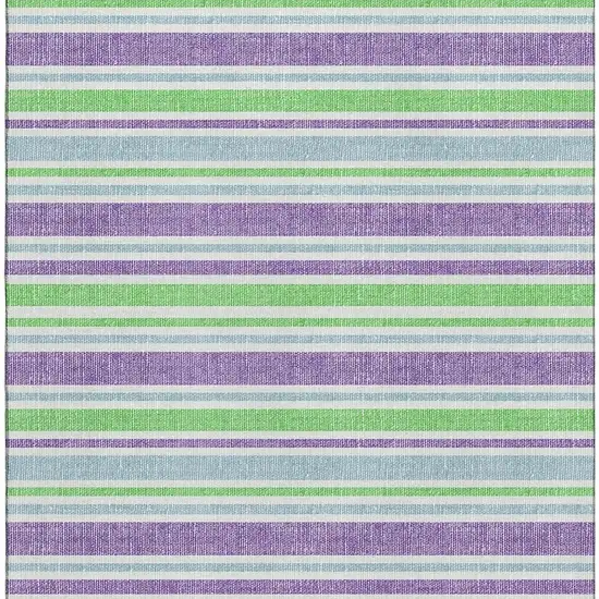Lime Green And Purple Striped Washable Area Rug With UV Protection Photo 3