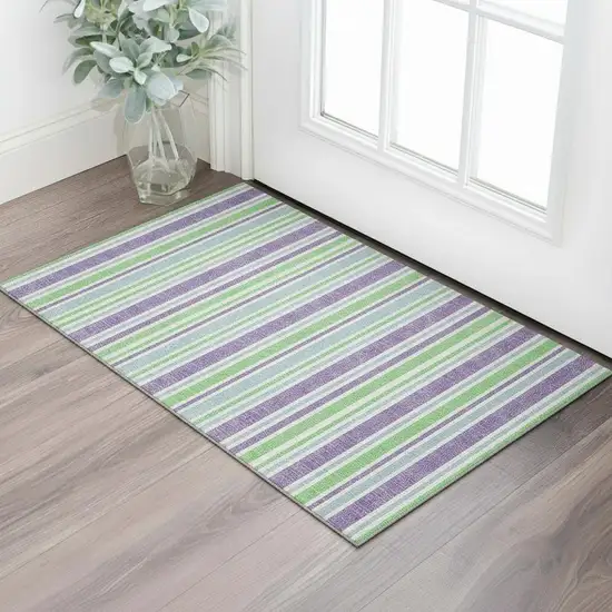 Lime Green And Purple Striped Washable Area Rug With UV Protection Photo 1