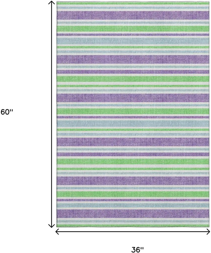 Lime Green And Purple Striped Washable Area Rug With UV Protection Photo 3