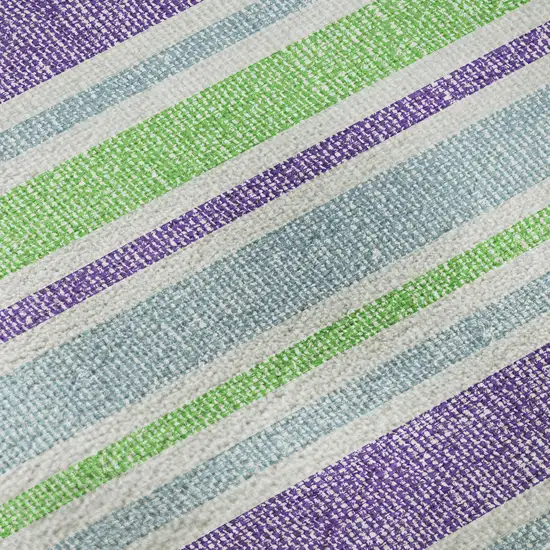 Lime Green And Purple Striped Washable Area Rug With UV Protection Photo 9
