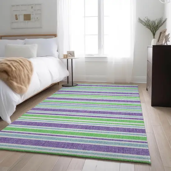 Lime Green And Purple Striped Washable Area Rug With UV Protection Photo 4