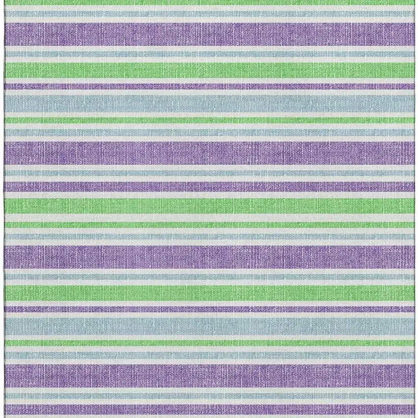 Lime Green And Purple Striped Washable Area Rug With UV Protection Photo 3