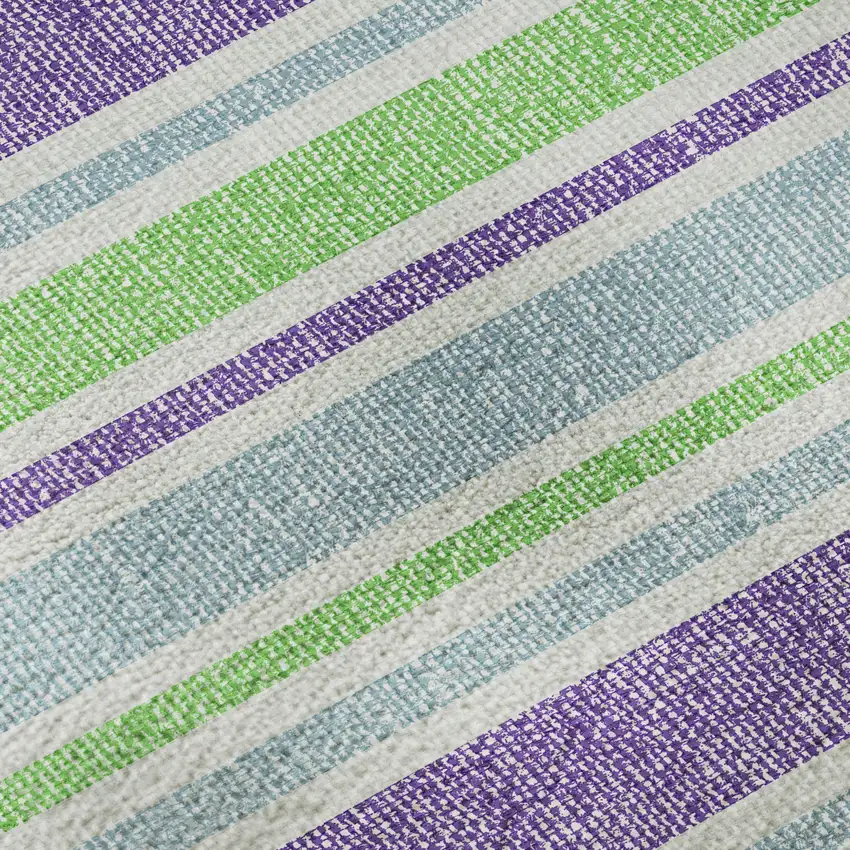 Lime Green And Purple Striped Washable Area Rug With UV Protection Photo 9