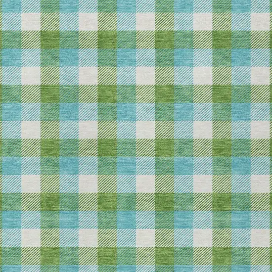 Lime Green Aqua And Beige Plaid Washable Indoor Outdoor Area Rug Photo 5