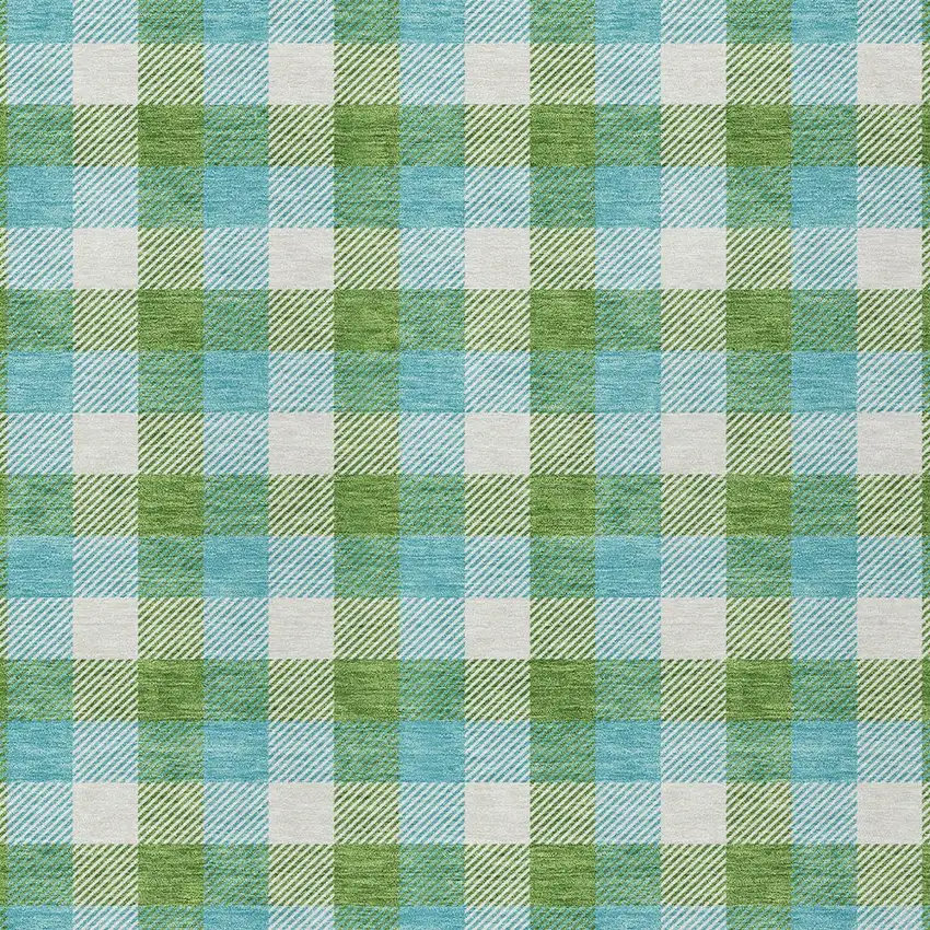 Lime Green Aqua And Beige Plaid Washable Indoor Outdoor Area Rug Photo 5