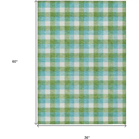 Lime Green Aqua And Beige Plaid Washable Indoor Outdoor Area Rug Photo 7