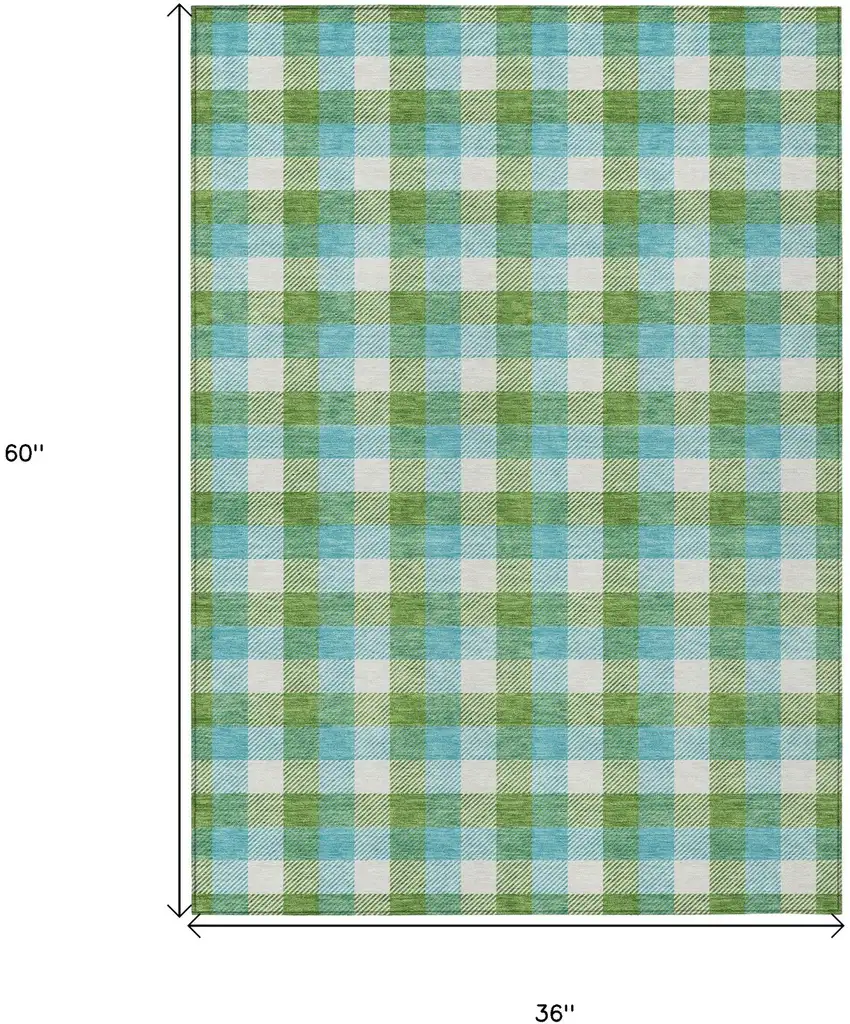 Lime Green Aqua And Beige Plaid Washable Indoor Outdoor Area Rug Photo 7