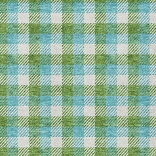 Lime Green Aqua And Beige Plaid Washable Indoor Outdoor Area Rug Photo 5