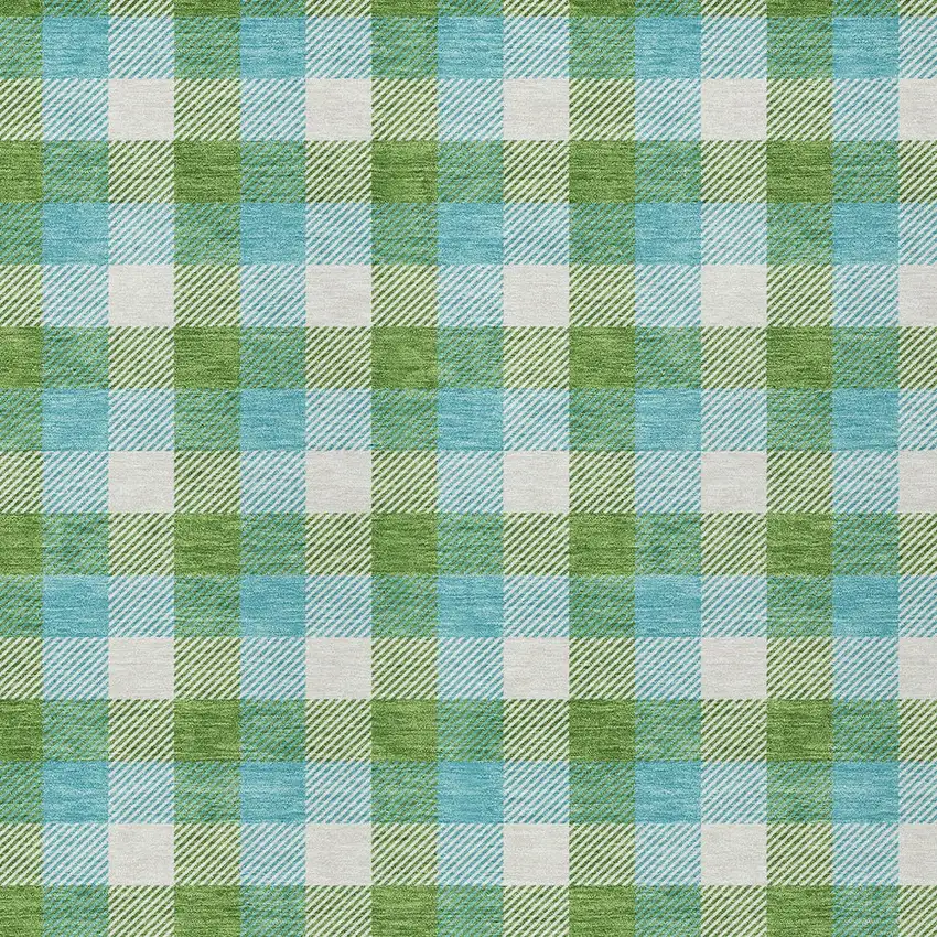 Lime Green Aqua And Beige Plaid Washable Indoor Outdoor Area Rug Photo 5