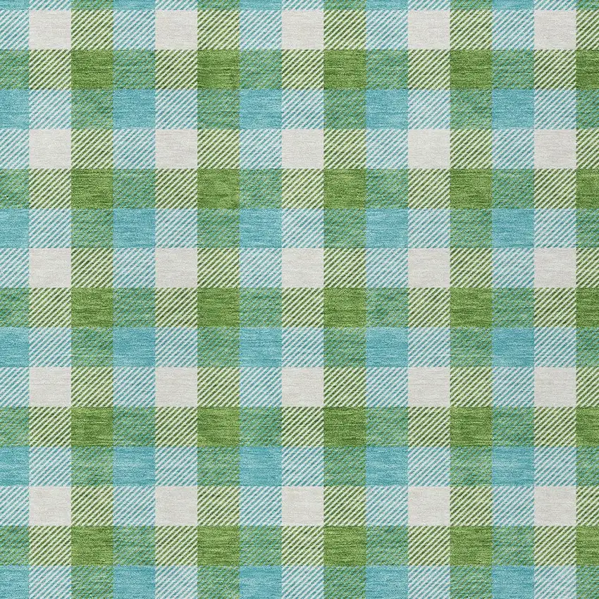 Lime Green Aqua And Beige Plaid Washable Indoor Outdoor Area Rug Photo 5