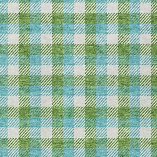 Lime Green Aqua And Beige Plaid Washable Indoor Outdoor Area Rug Photo 5