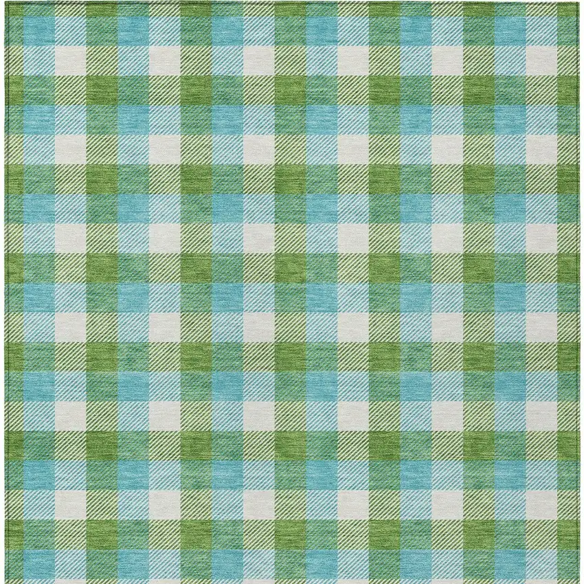 Lime Green Aqua And Beige Plaid Washable Indoor Outdoor Area Rug Photo 6