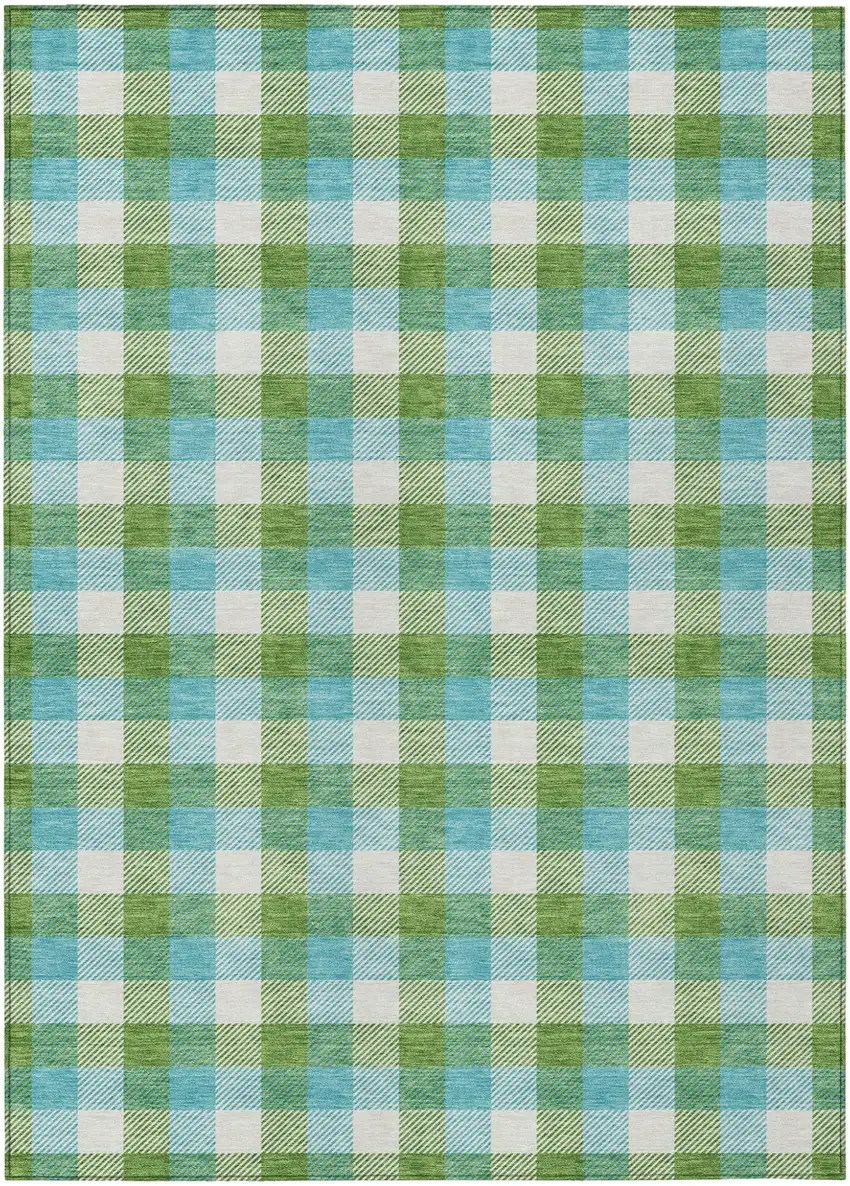 Lime Green Aqua And Beige Plaid Washable Indoor Outdoor Area Rug Photo 2