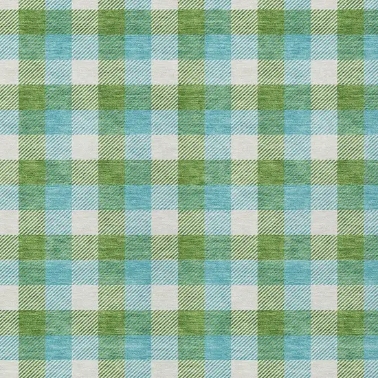 Lime Green Aqua And Beige Plaid Washable Indoor Outdoor Area Rug Photo 5