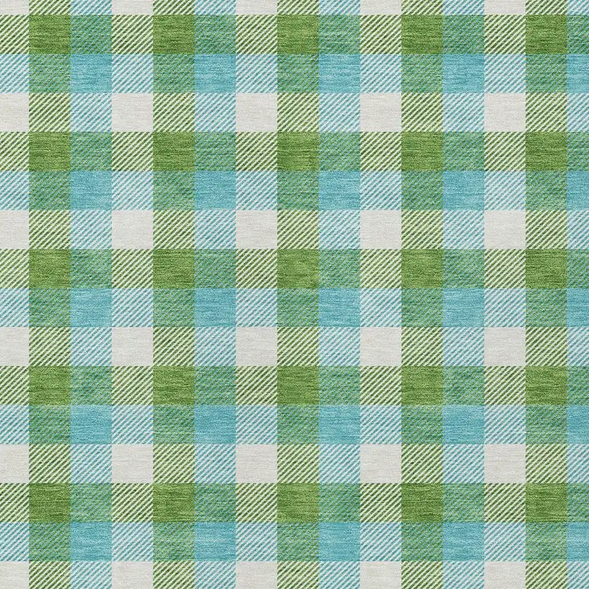 Lime Green Aqua And Beige Plaid Washable Indoor Outdoor Area Rug Photo 5