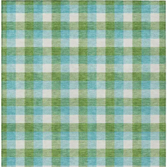 Lime Green Aqua And Beige Plaid Washable Indoor Outdoor Area Rug Photo 6