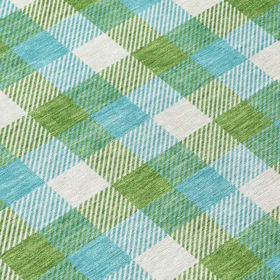 Lime Green Aqua And Beige Plaid Washable Indoor Outdoor Area Rug Photo 4