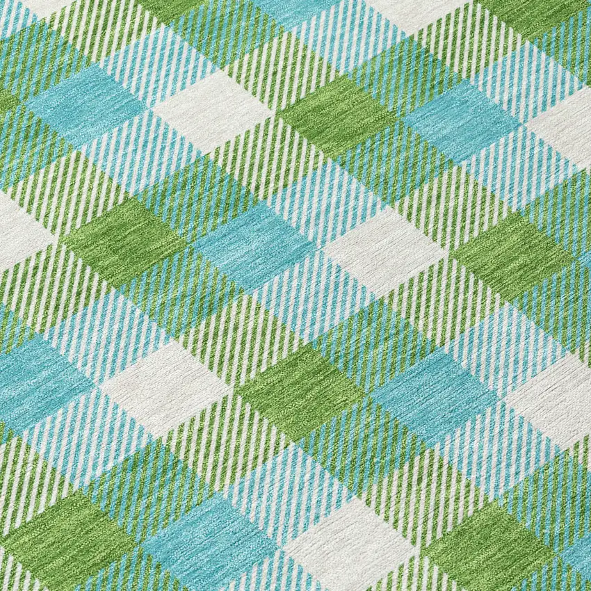 Lime Green Aqua And Beige Plaid Washable Indoor Outdoor Area Rug Photo 4