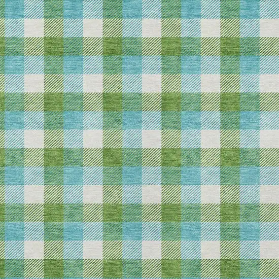 Lime Green Aqua And Beige Plaid Washable Indoor Outdoor Area Rug Photo 5