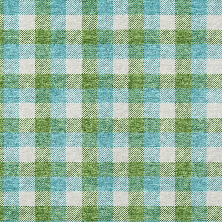 Lime Green Aqua And Beige Plaid Washable Indoor Outdoor Area Rug Photo 5