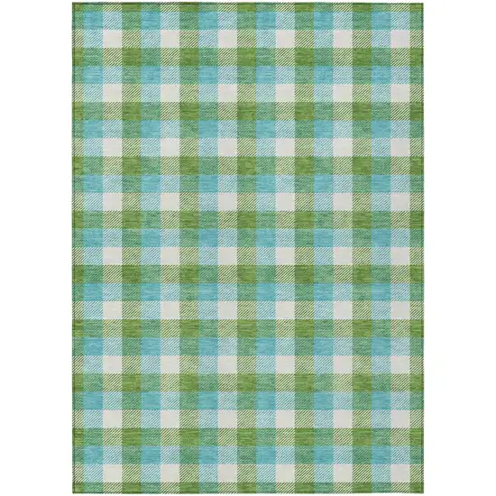 Lime Green Aqua And Beige Plaid Washable Indoor Outdoor Area Rug Photo 2