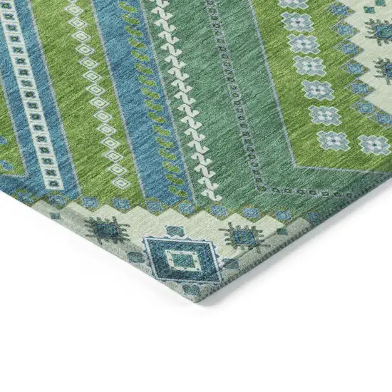 Lime Green Aqua And Ivory Tribal Washable Indoor Outdoor Area Rug Photo 3