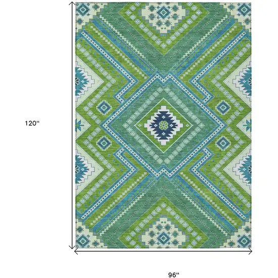 Lime Green Aqua And Ivory Tribal Washable Indoor Outdoor Area Rug Photo 3