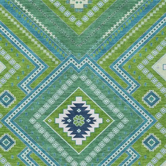 Lime Green Aqua And Ivory Tribal Washable Indoor Outdoor Area Rug Photo 5