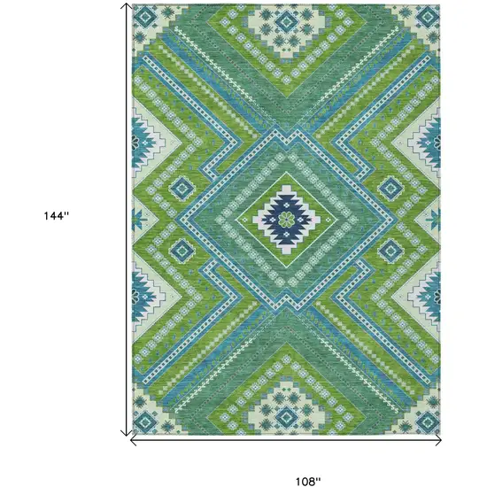 Lime Green Aqua And Ivory Tribal Washable Indoor Outdoor Area Rug Photo 3