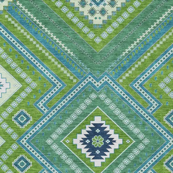 Lime Green Aqua And Ivory Tribal Washable Indoor Outdoor Area Rug Photo 5