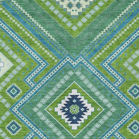 Lime Green Aqua And Ivory Tribal Washable Indoor Outdoor Area Rug Photo 5