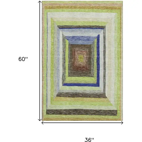 Lime Green Blue And Brown Geometric Washable Area Rug With UV Protection Photo 9