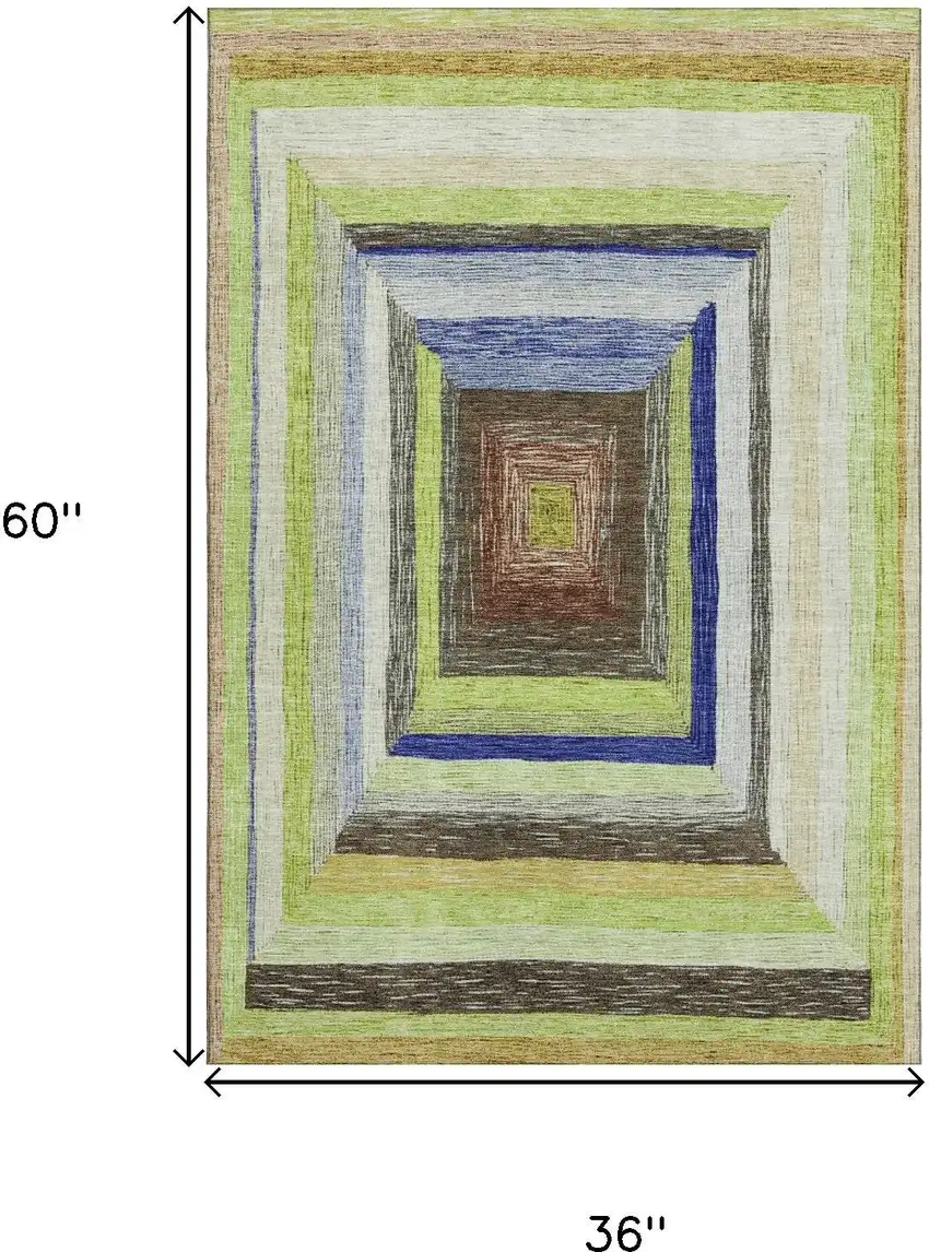 Lime Green Blue And Brown Geometric Washable Area Rug With UV Protection Photo 9