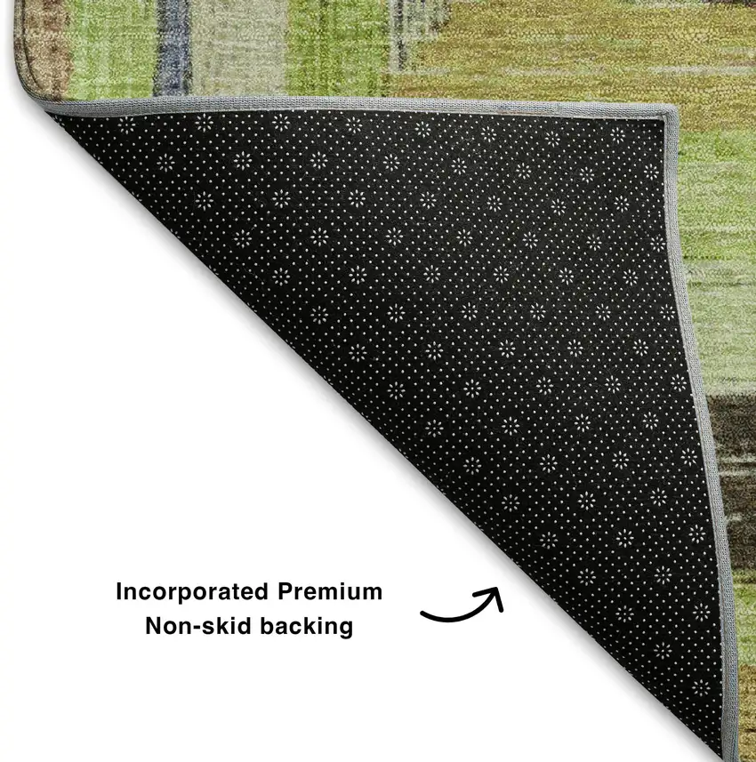 Lime Green Blue And Brown Geometric Washable Area Rug With UV Protection Photo 7