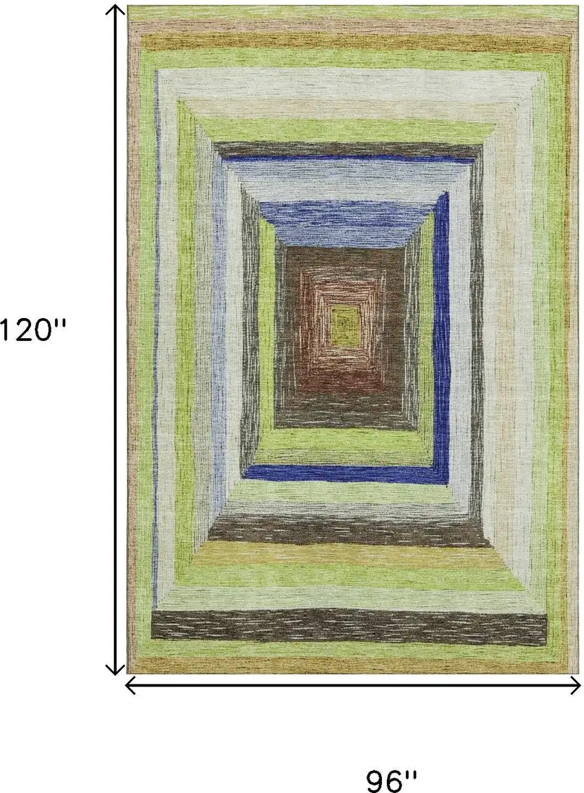 Lime Green Blue And Brown Geometric Washable Area Rug With UV Protection Photo 9