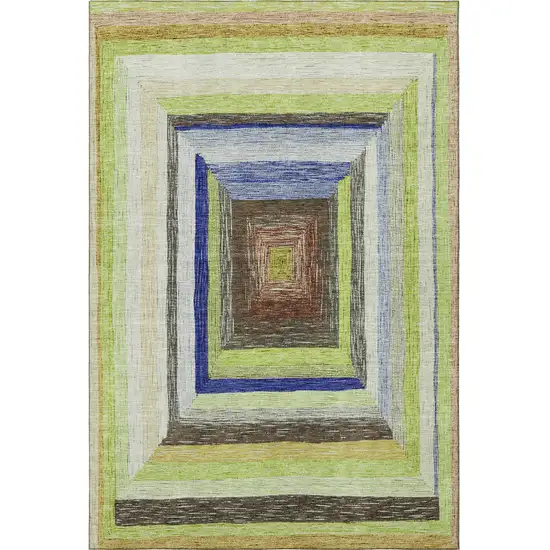 Lime Green Blue And Brown Geometric Washable Area Rug With UV Protection Photo 4