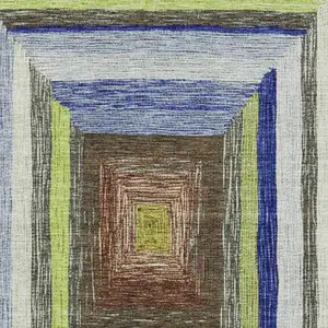 Photo of Lime Green Blue And Brown Geometric Washable Area Rug With UV Protection