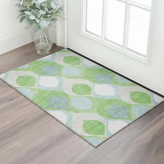 Lime Green Blue And Ivory Ogee Washable Area Rug With UV Protection Photo 2