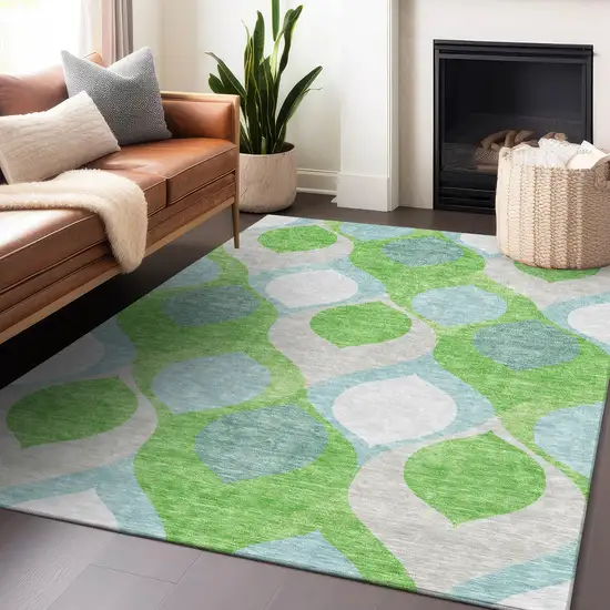 Lime Green Blue And Ivory Ogee Washable Area Rug With UV Protection Photo 6