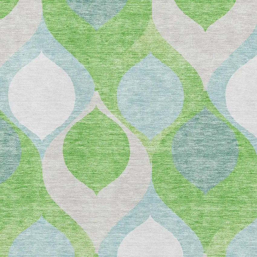Lime Green Blue And Ivory Ogee Washable Area Rug With UV Protection Photo 3