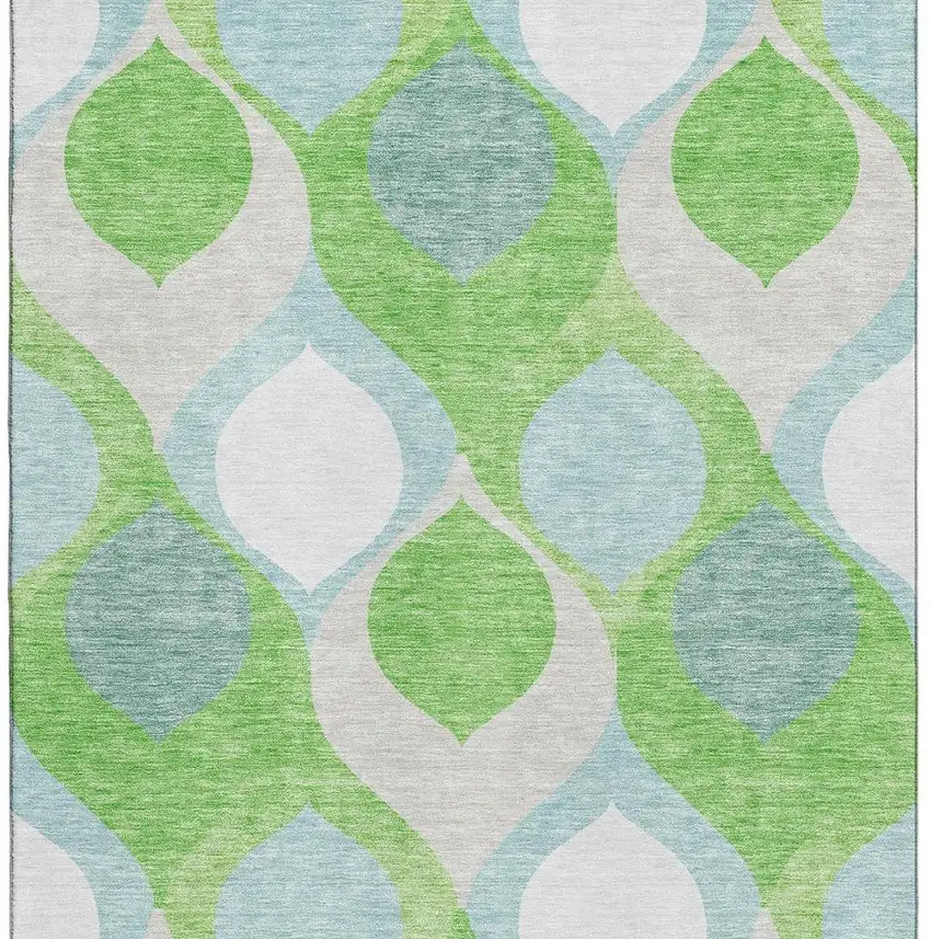 Lime Green Blue And Ivory Ogee Washable Area Rug With UV Protection Photo 4