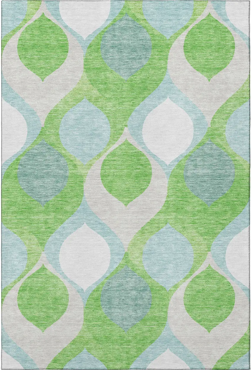 Lime Green Blue And Ivory Ogee Washable Area Rug With UV Protection Photo 4