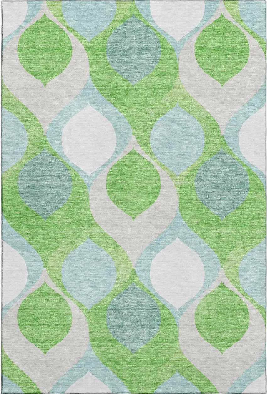 Lime Green Blue And Ivory Ogee Washable Area Rug With UV Protection Photo 1