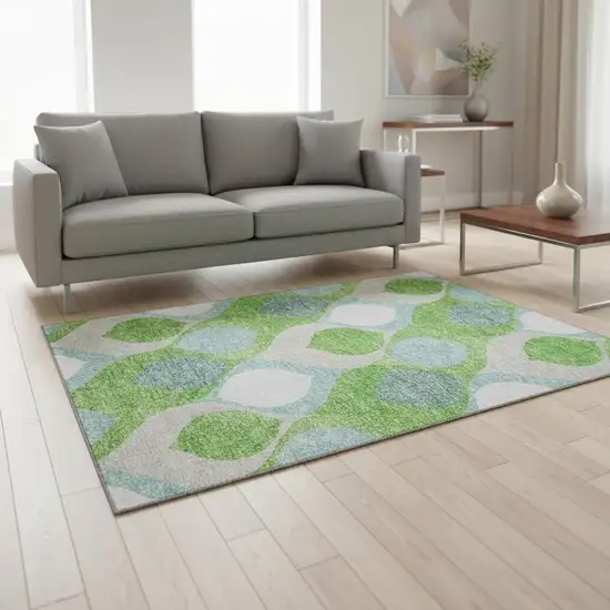 Lime Green Blue And Ivory Ogee Washable Area Rug With UV Protection Photo 2