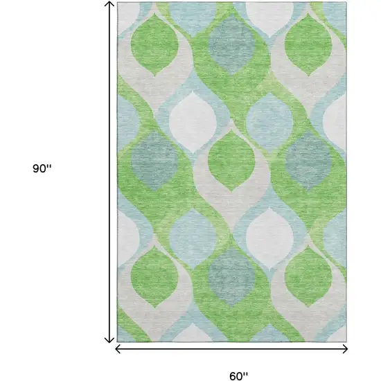 Lime Green Blue And Ivory Ogee Washable Area Rug With UV Protection Photo 3