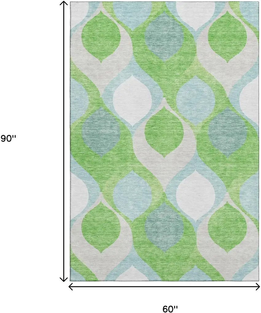 Lime Green Blue And Ivory Ogee Washable Area Rug With UV Protection Photo 3