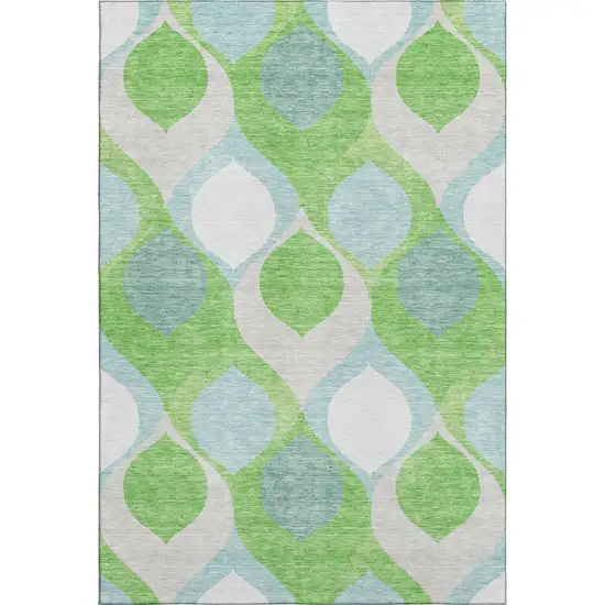 Lime Green Blue And Ivory Ogee Washable Area Rug With UV Protection Photo 1